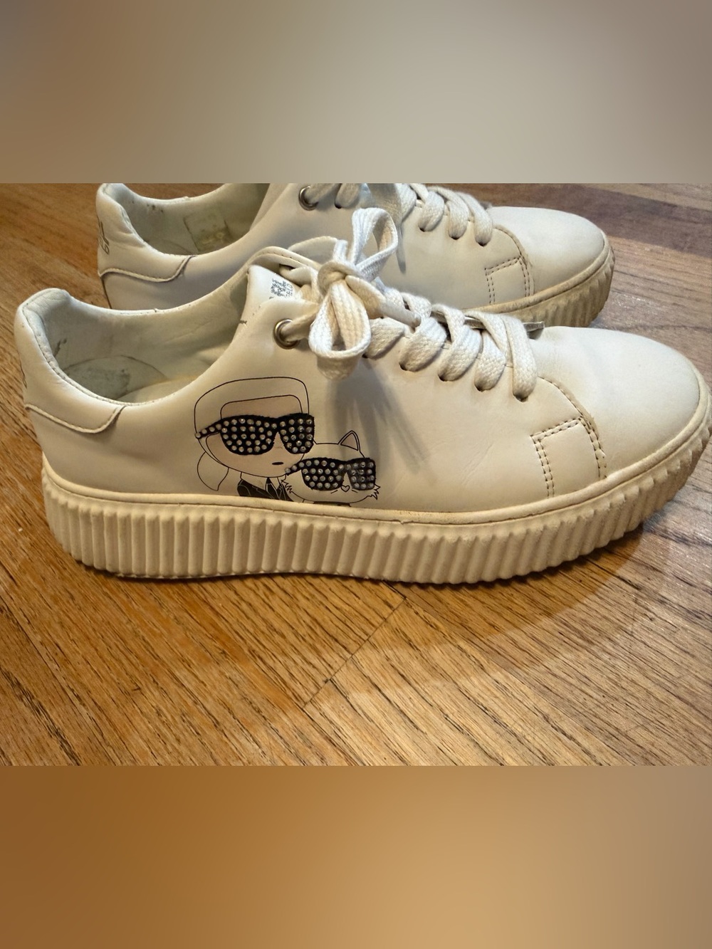 Karl Lagerfeld Kids White Lace Up Sneakers Ribbed Sole